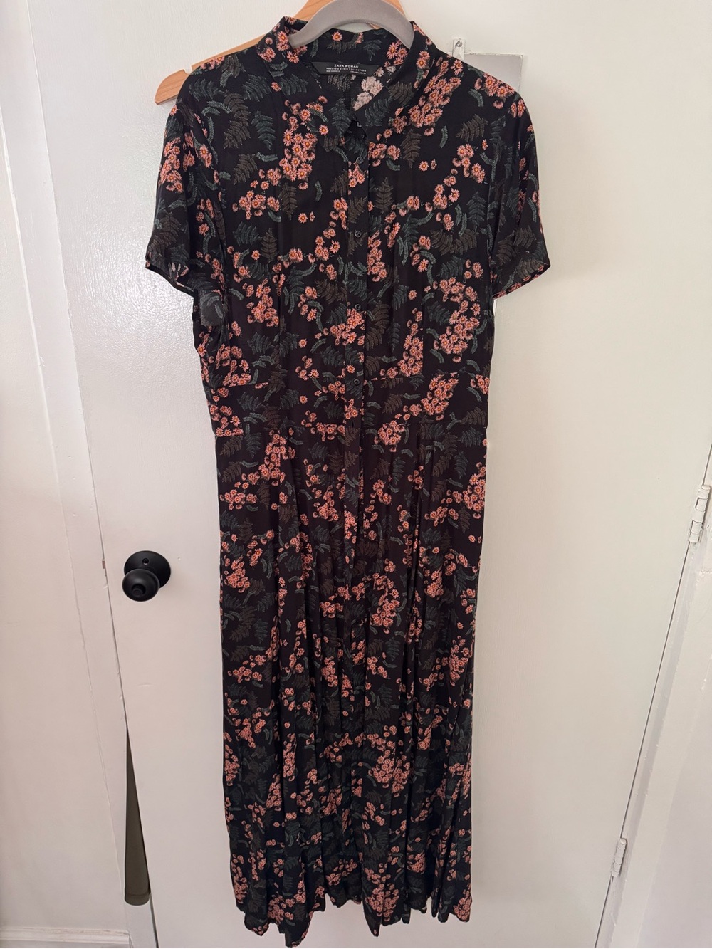 Zara Black Maxi Dress with Coral Floral Print